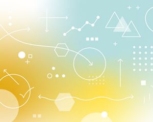 graphic with title and abstract pattern over a blue and yellow gradient