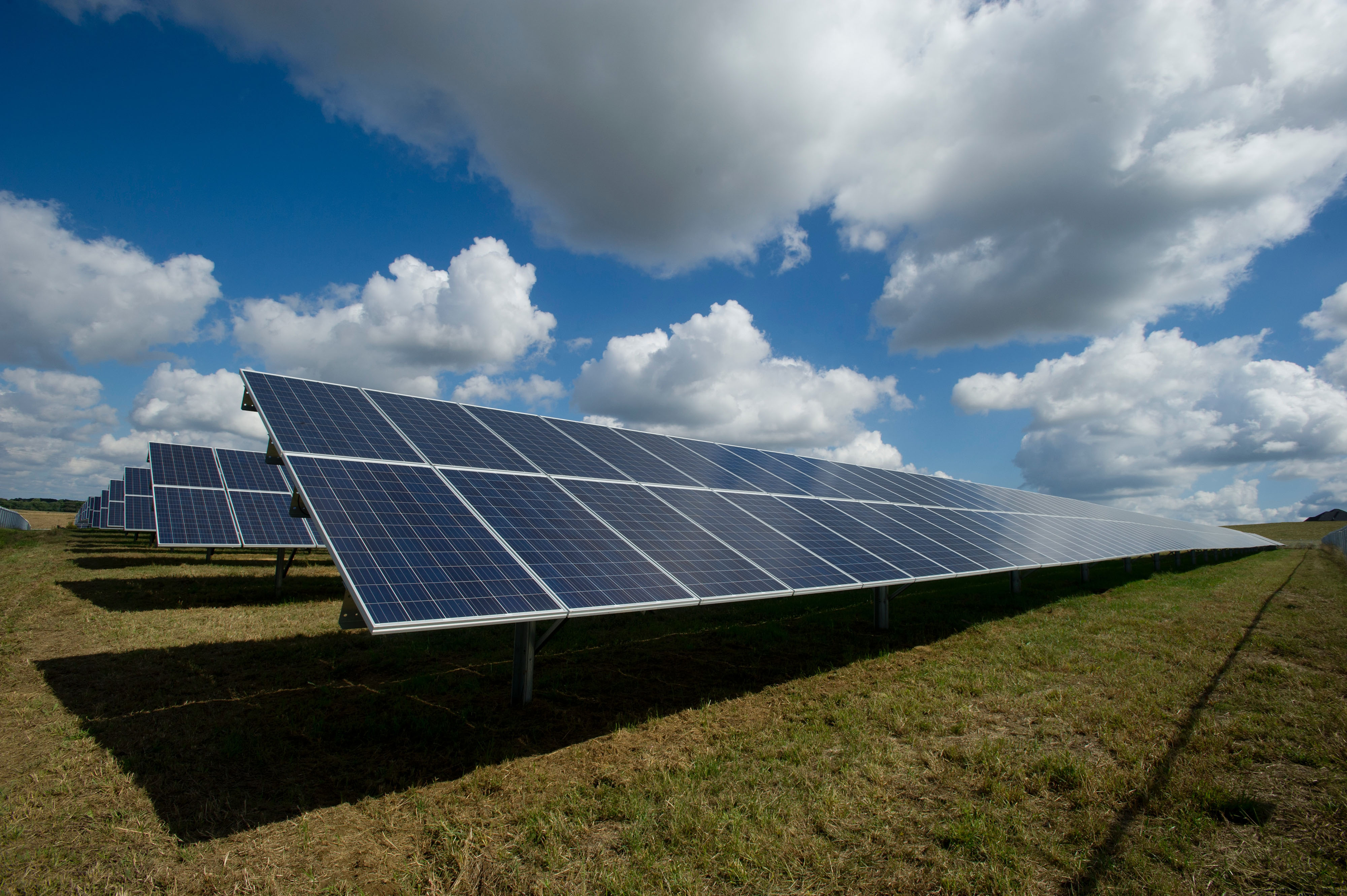 solar panels on grass.